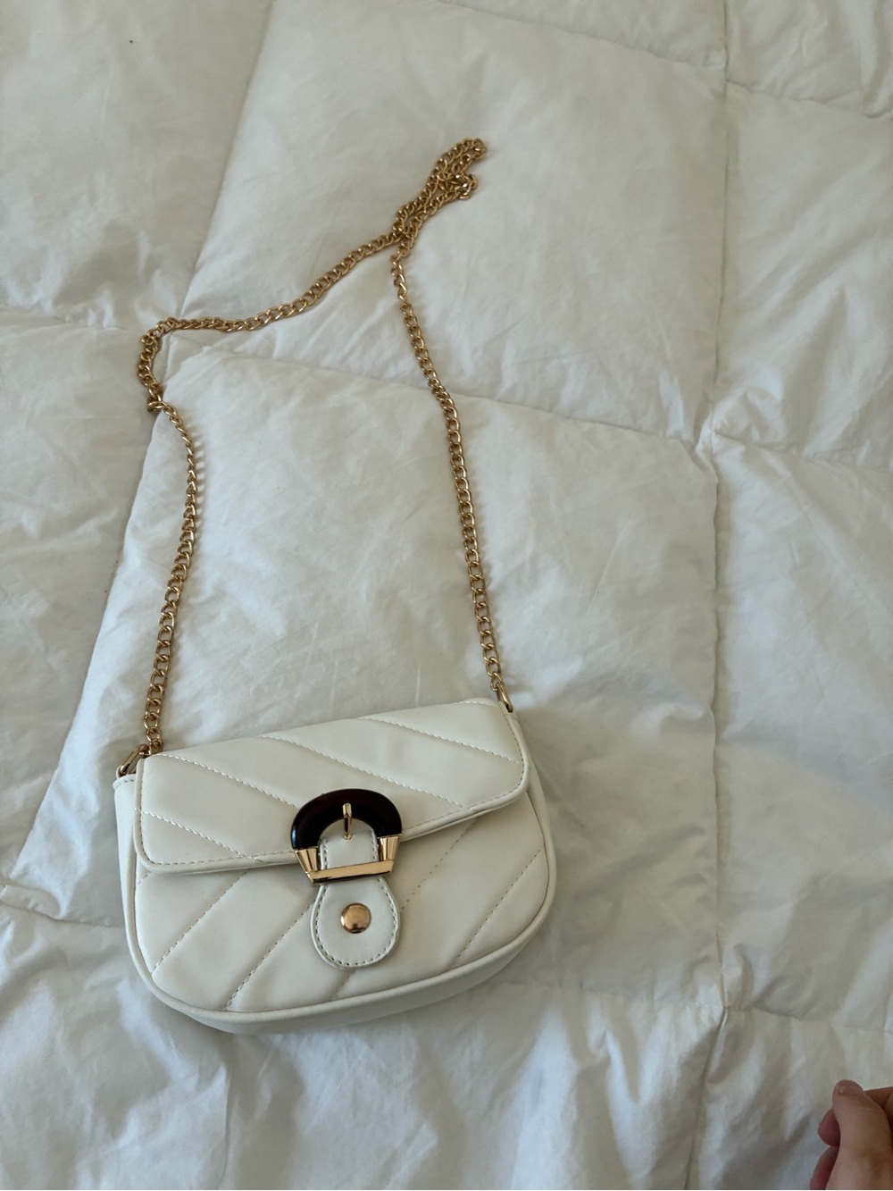 White Quilted Crossbody Bag with Gold Chain
